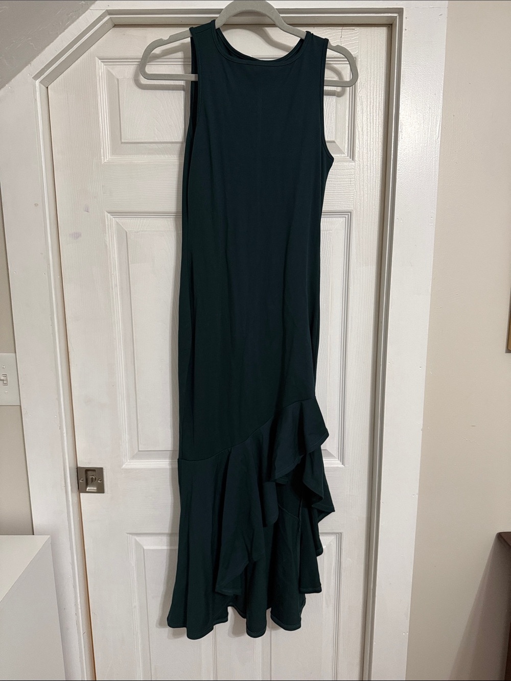 Sleeveless Asymmetrical Ruffle Maxi Dress Green